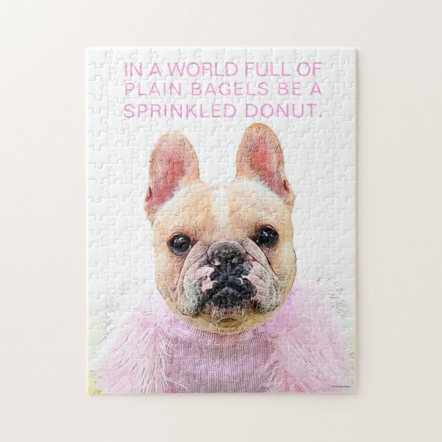 Fransk Bulldog Rosa Glam Inspirational Donut Quote Pussel (Vertikal)