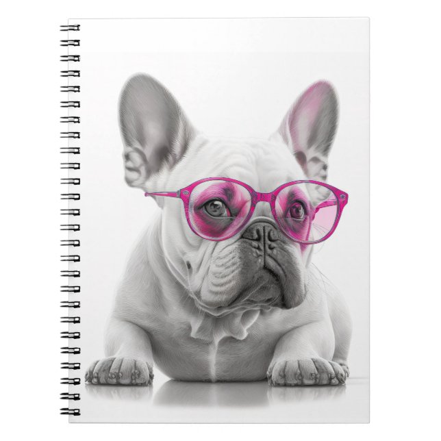 Fransk Bulldog-rosa-glasögon Spiral Fotbok - bärba Anteckningsbok (Framsidan)