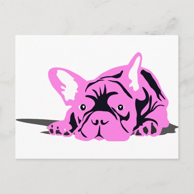 Fransk Bulldog rosa svart vit Vykort (Framsida)