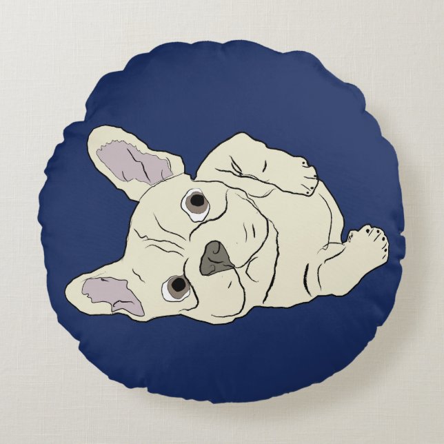 Fransk Bulldog rullar Rund Kudde (Framsidan)