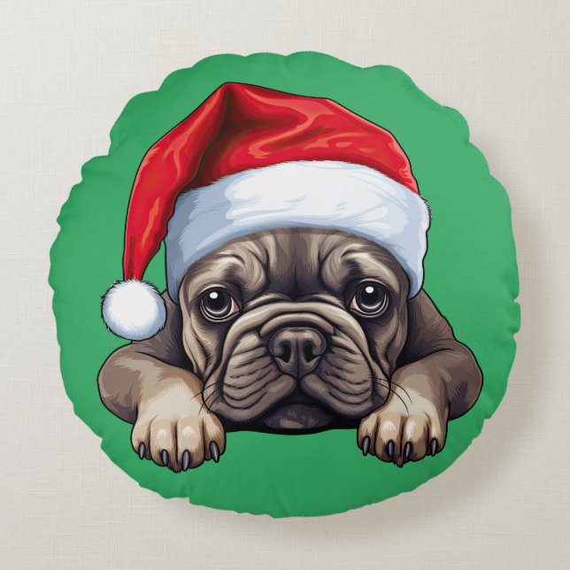 Fransk Bulldog Rund Kudde (Framsidan)