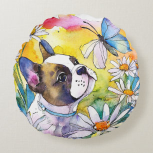 Fransk Bulldog Rund Kudde