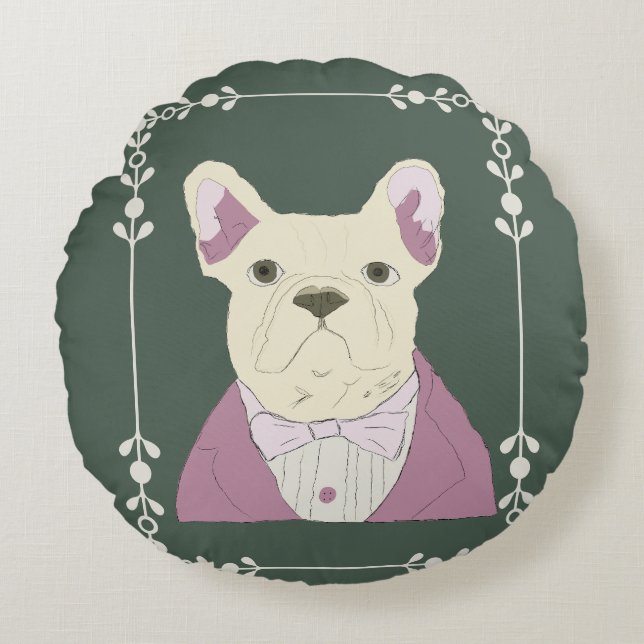 Fransk Bulldog Rund Kudde (Framsidan)