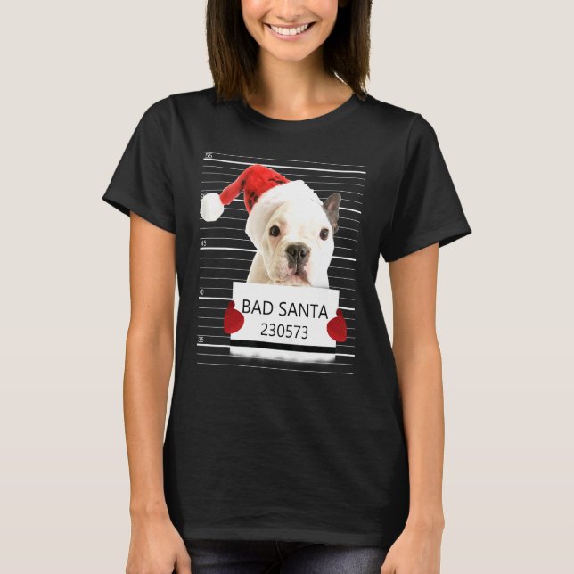 Fransk Bulldog Santa Hat Personal Stalker Christma T Shirt (Framsida)