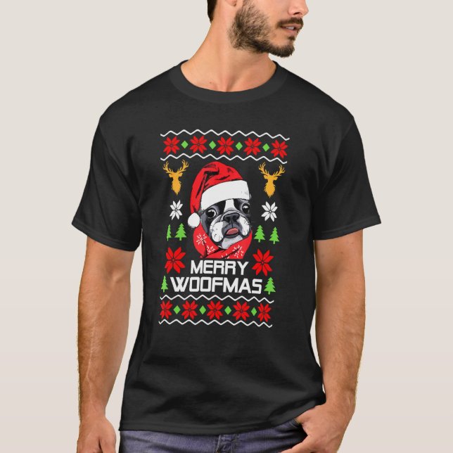 Fransk Bulldog Santa Hat Ugly jul Sweater Ho T Shirt (Framsida)