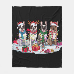 Fransk bulldog Santa hatters från jul Fleecefilt