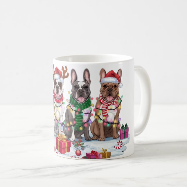 Fransk bulldog Santa hatters från jul Kaffemugg (Framsida höger)