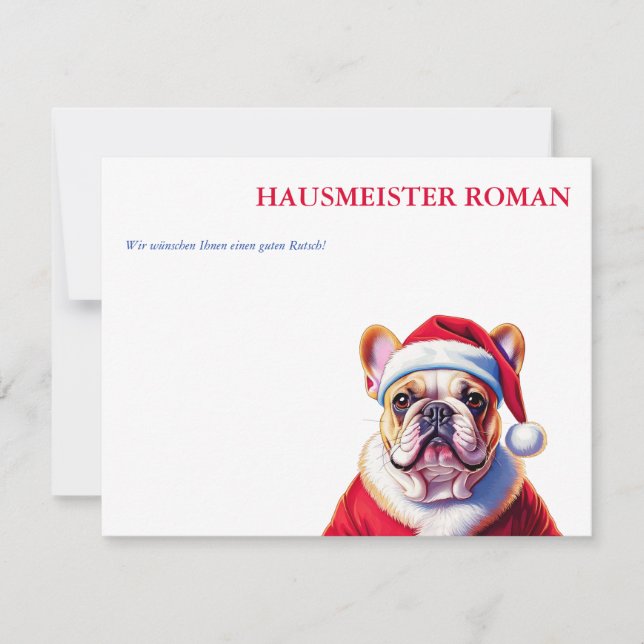 Fransk Bulldog Santa jul platt vykort (Framsida)