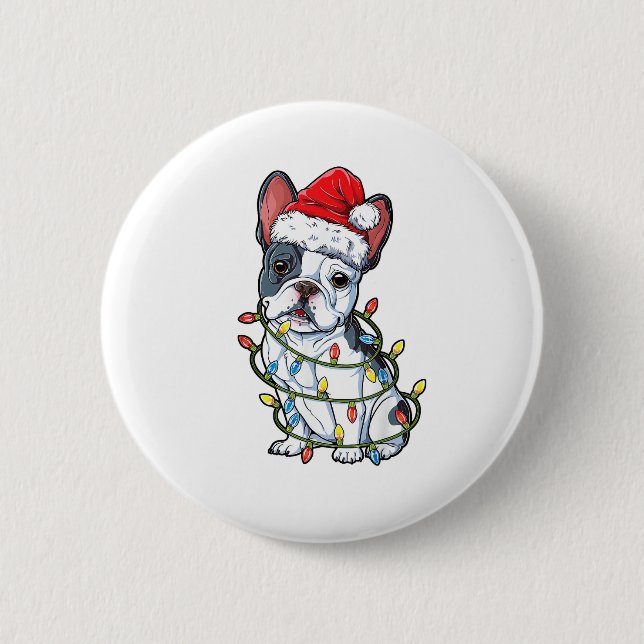 Fransk Bulldog Santa Julgran Ljus Julafton Bo Knapp (Framsida)