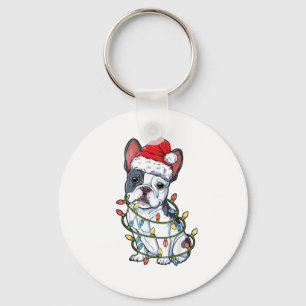Fransk Bulldog Santa Julgran Ljus Julafton Bo Nyckelring