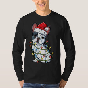 Fransk Bulldog Santa Julgran Ljus Julafton Bo T Shirt