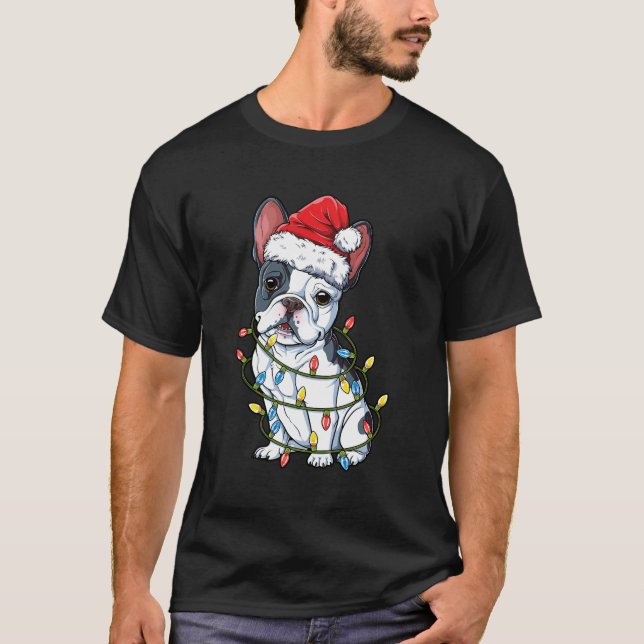Fransk Bulldog Santa Julgran Ljus Julafton Gi T Shirt (Framsida)