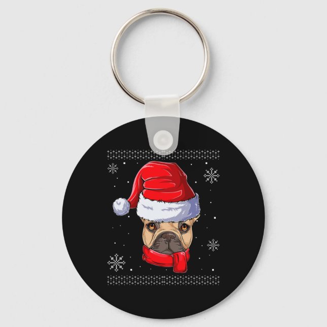 Fransk Bulldog Santa Klaus Kläder  Nyckelring (Framsida)