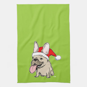 Fransk Bulldog Santa Klaus - Söt Hund Jul Kökshandduk