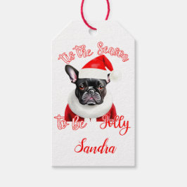Fransk Bulldog Santa Outfit Presentetikett