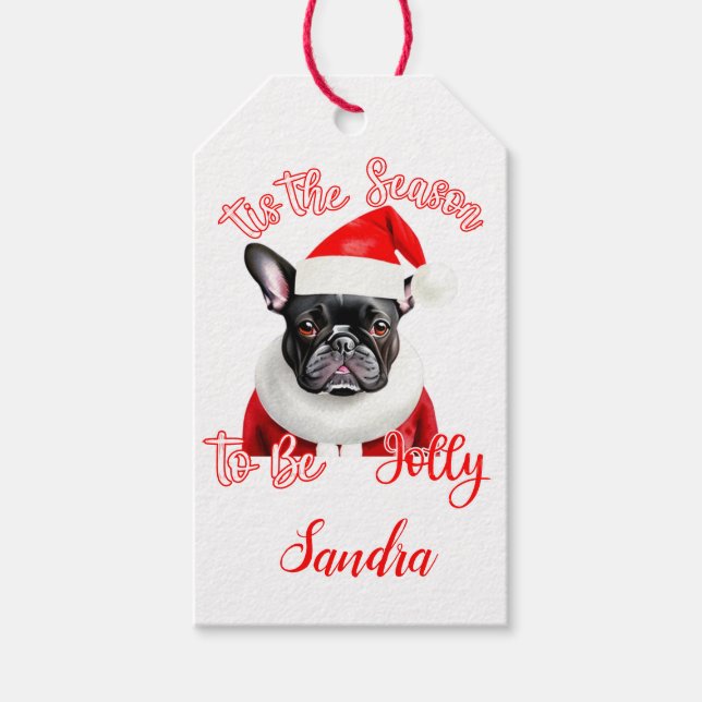 Fransk Bulldog Santa Outfit Presentetikett (Framsidan)