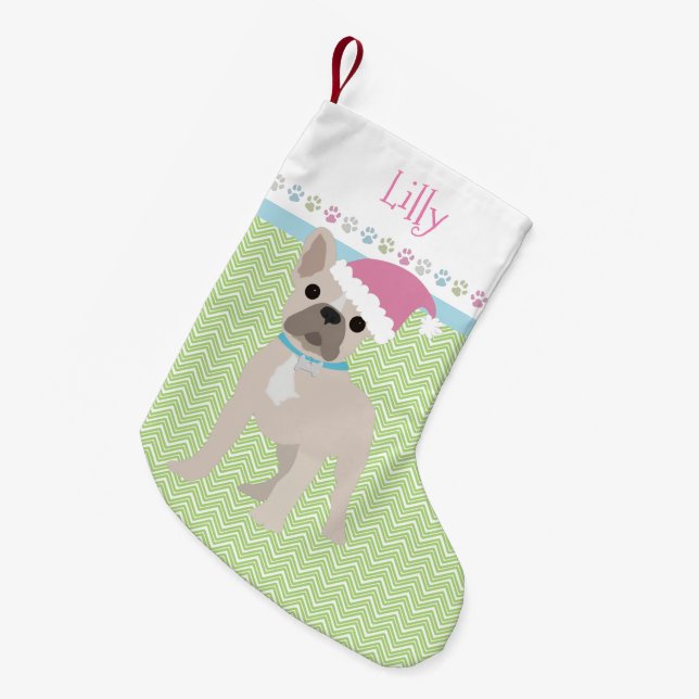 Fransk Bulldog Santa Personlig Pastels Liten Julstrumpa (Framsidan (Hängande))