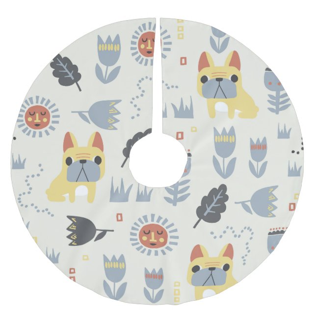 Fransk Bulldog: Scandinavian Blommigt Repeat. Julgransmatta Borstad Polyester (Framsidan)