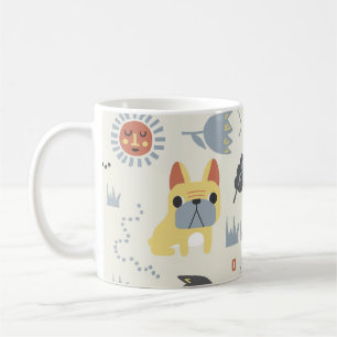 Fransk Bulldog: Scandinavian Blommigt Repeat. Kaffemugg