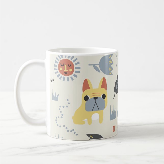 Fransk Bulldog: Scandinavian Blommigt Repeat. Kaffemugg (Vänster)