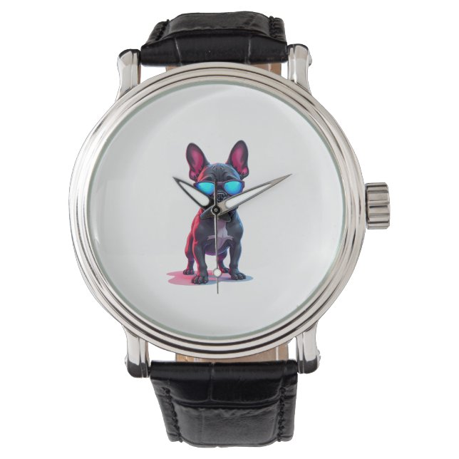 Fransk Bulldog SciFi Wearing Coola Sunglasses Armbandsur (Framsida)