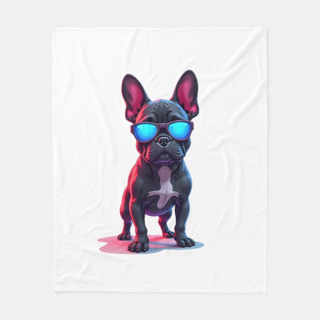 Fransk Bulldog SciFi Wearing Coola Sunglasses Fleecefilt (Framsidan)