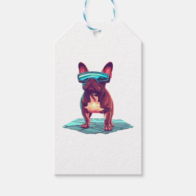 Fransk Bulldog SciFi Wearing Coola Sunglasses Presentetikett (Framsidan)