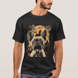 Fransk Bulldog Selfie with Spöken Witches Hallowee T Shirt