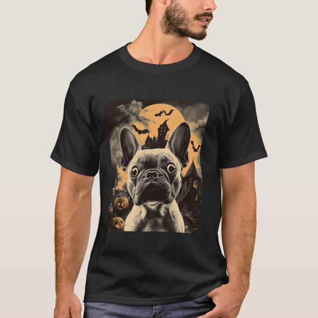 Fransk Bulldog Selfie with Spöken Witches Hallowee T Shirt (Framsida)