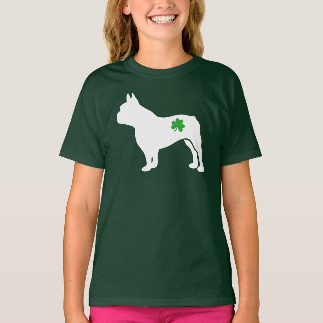 Fransk Bulldog Shamrock Funny St Patrick's Day Hun T Shirt (Framsida)