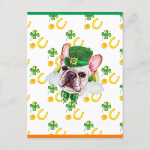 Fransk Bulldog Shamrock St. Patricks Day Helg Vykort