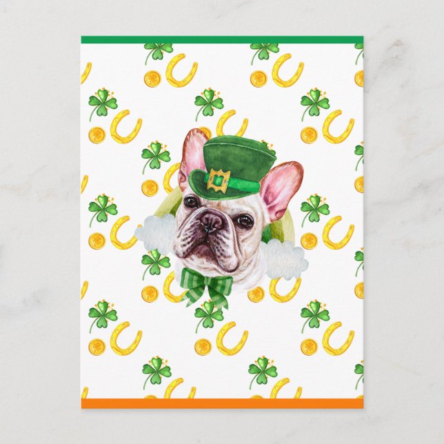 Fransk Bulldog Shamrock St. Patricks Day Helg Vykort (Framsida)