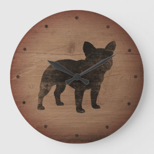 Fransk Bulldog Silhouette Hund älskare får Faux Stor Klocka