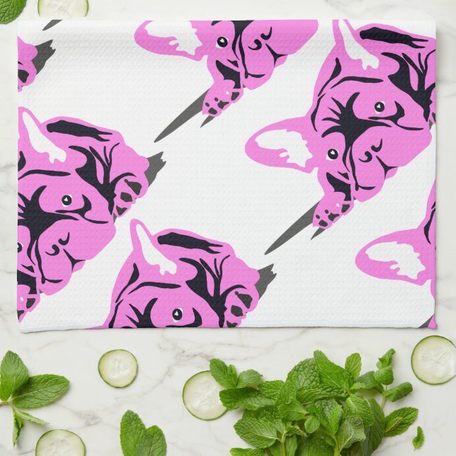 Fransk Bulldog Silhouette Kökshandduk (Vikta)