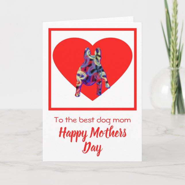 Fransk Bulldog Silhouette Red Heart Mor's Day Tack Kort (Framsida)