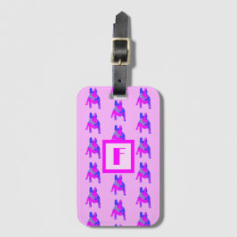 Fransk Bulldog Silhouette Rosa & Blue Monogram Bagagebricka
