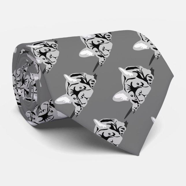 Fransk Bulldog Silhouette svart, vit, grått Slips (Rullad)