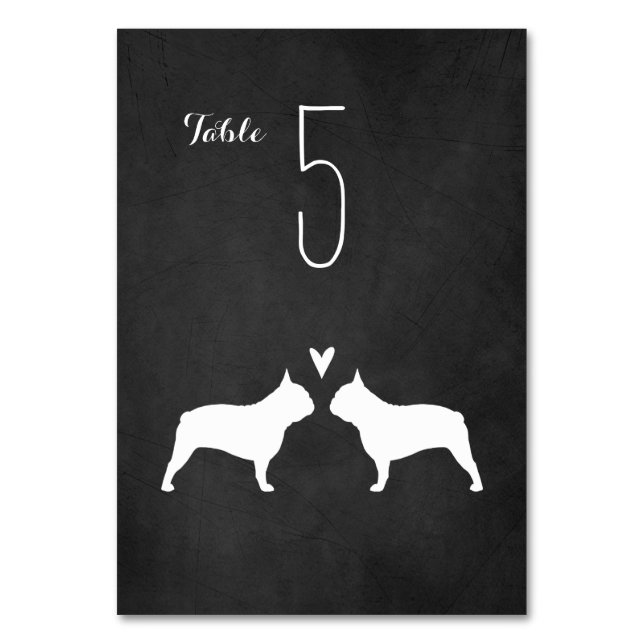 Fransk Bulldog Silhouettes Bröllop Bord Card Bordsnummer (Framsidan)