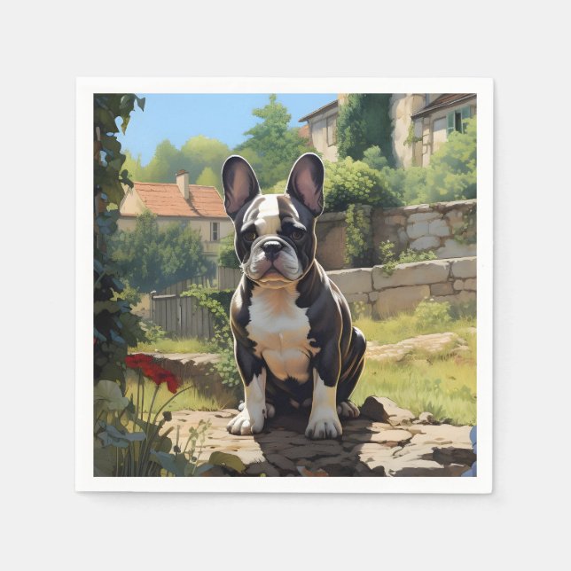 Fransk Bulldog Sitta på en mur Pappersservett (Framsidan)