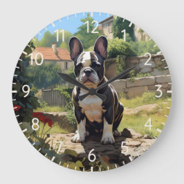 Fransk Bulldog Sitta på en mur Stor Klocka