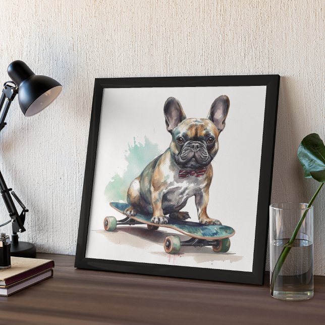 Fransk Bulldog sitta på skateboard Poster (Skapare uppladdad)