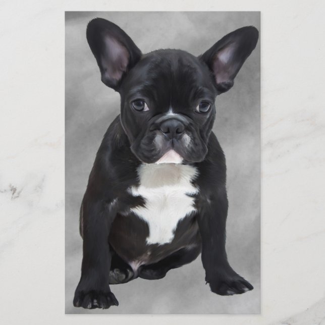 Fransk Bulldog Sitta Watercolor Oljemålning Brevpapper (Framsida)