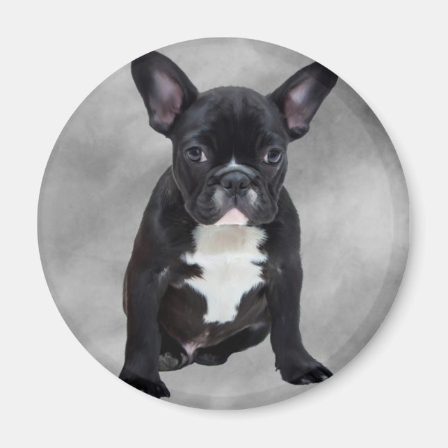Fransk Bulldog Sitta Watercolor Oljemålning Magnet (Framsidan)