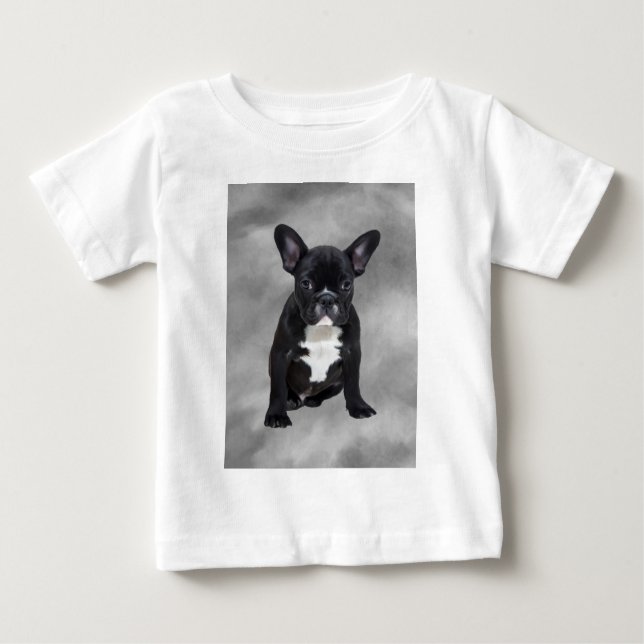 Fransk Bulldog Sitta Watercolor Oljemålning T Shirt (Framsida)