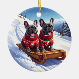 Fransk Bulldog Sled Ride Jul Julgransprydnad Keramik
