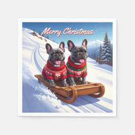Fransk Bulldog Sled Ride jul Pappersservett