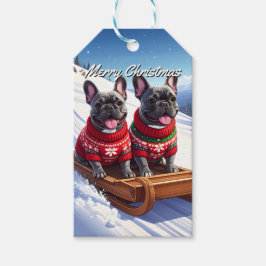 Fransk Bulldog Sled Ride Jul Presentetikett