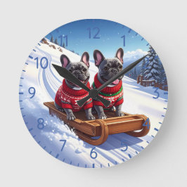 Fransk Bulldog Sled Ride Jul Rund Klocka