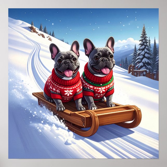 Fransk Bulldog Sled Ride Poster (Framsidan)