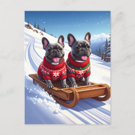 Fransk Bulldog Sled Ride Vykort
